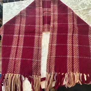 Unbranded Burgundy Plaid Fringe Scarf Wrap